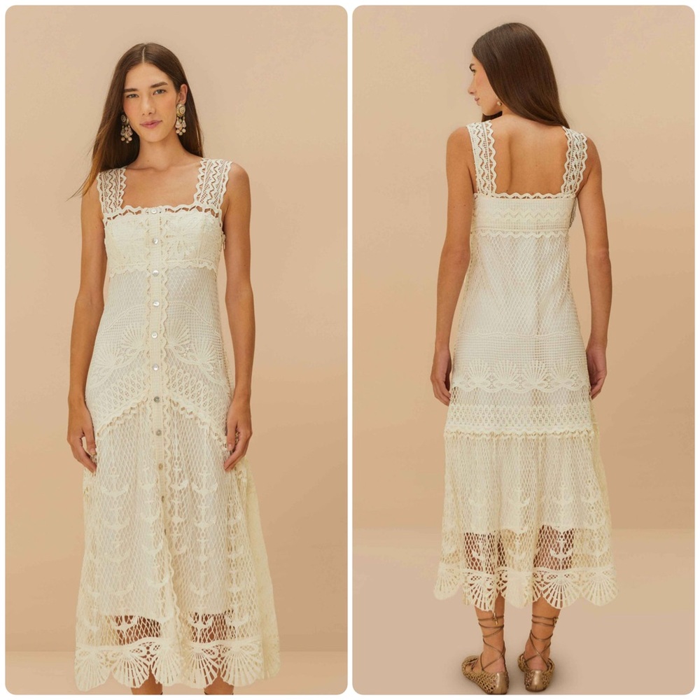 Farm Rio size L Off-White Nautical Guipure Maxi Dress - Picture 2 of 9